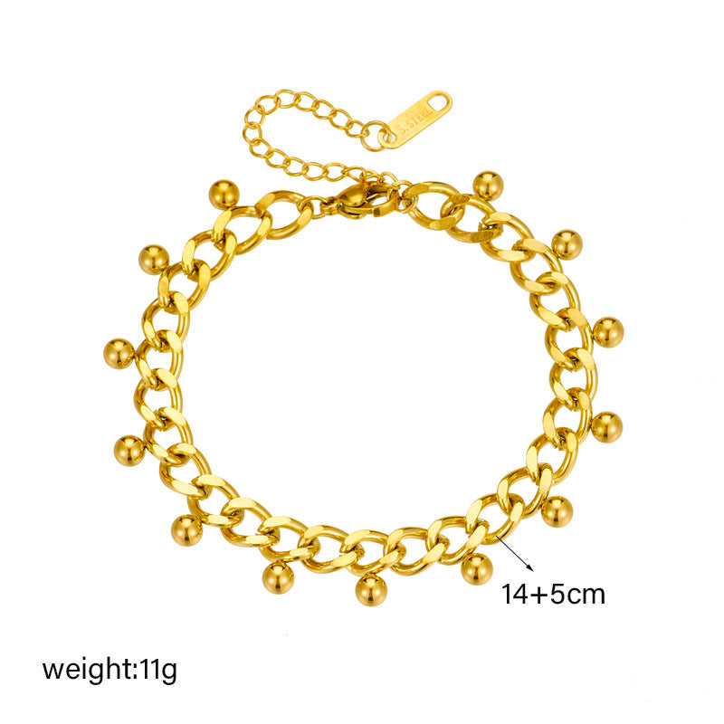 Bracciale da donna stile minimalista retrò con nappine a sfera in acciaio al titanio e finitura galvanizzata