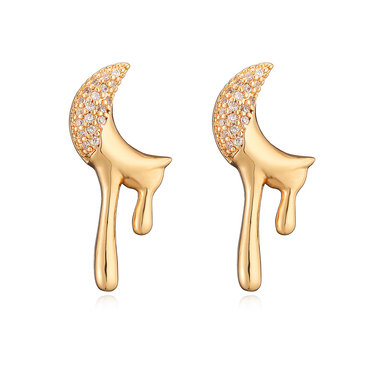Minimalist Geometric Star and Moon Stud Earrings for Women in Brass with Real Gold Plating and Zircon Inlay