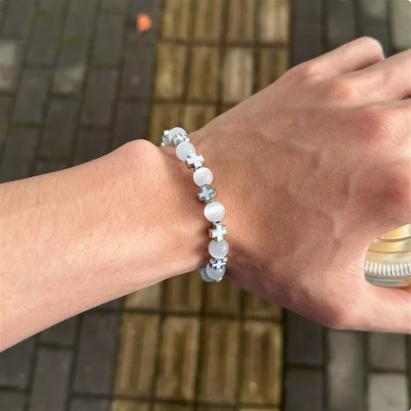 Fashion Geometric Cross Cat's Eye Handmade Bracelet for Unisex