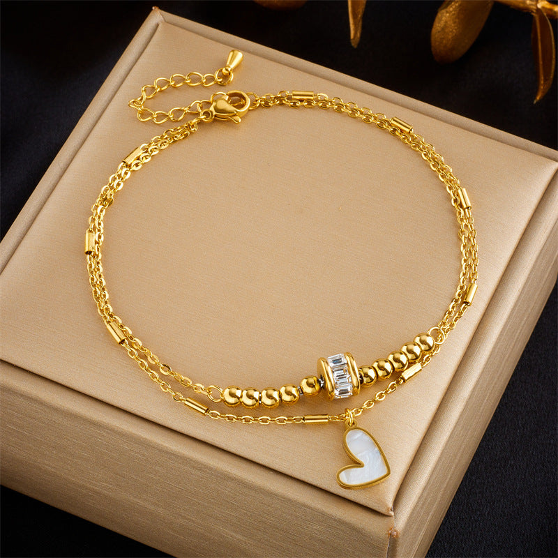 Fashion Minimalist Geometric Stainless Steel Anklet with Heart Pendant for Women