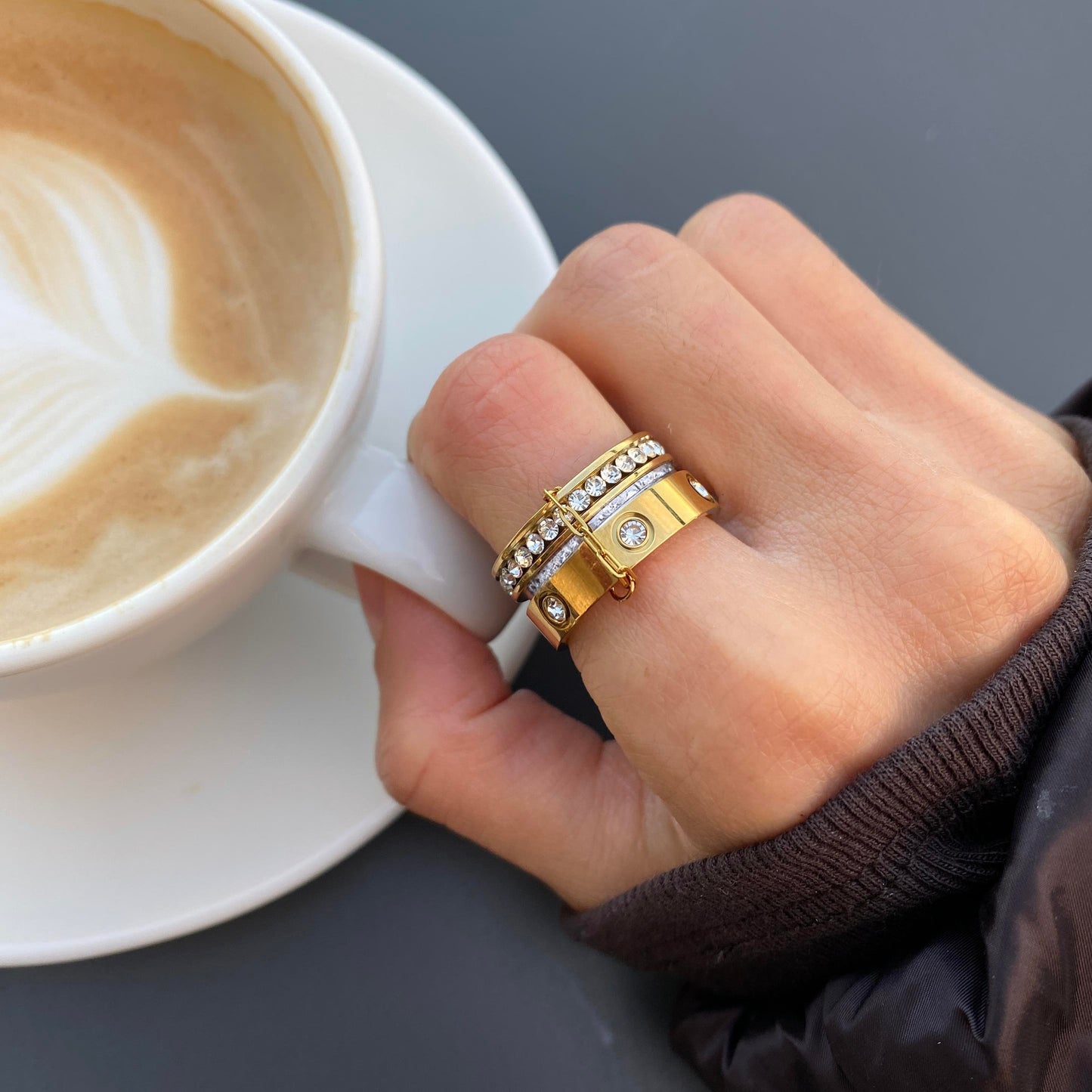 Minimalist Geometric Round Stainless Steel PVD Plated Multi-Band Stackable Ring for Women