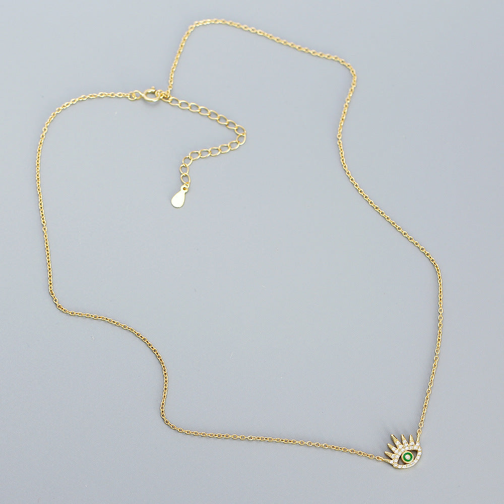 Deliziosa Collana con Ciondolo Occhio di Allah in Argento Sterling 925 Placcato e Zirconia Cubica, Stile Minimalista