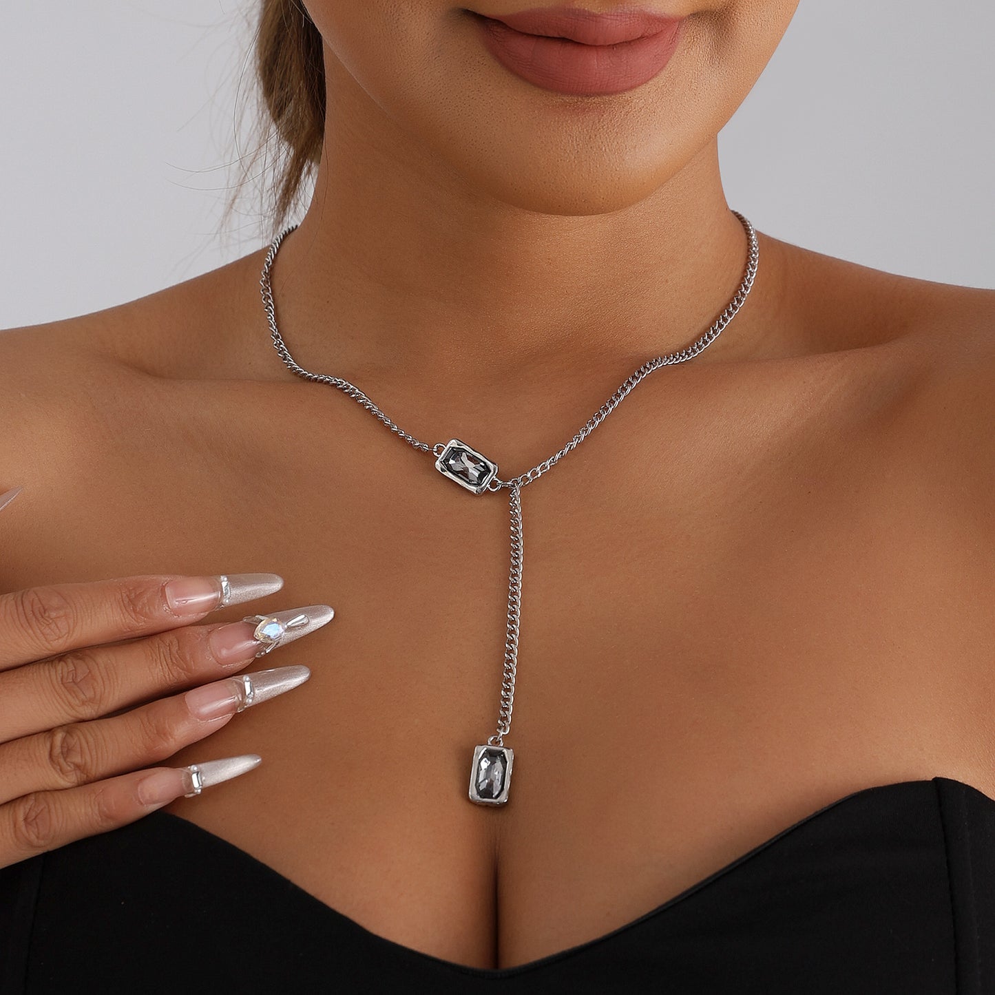 Minimalist Sweet Geometric Rhinestone Alloy Y-Necklace for Women