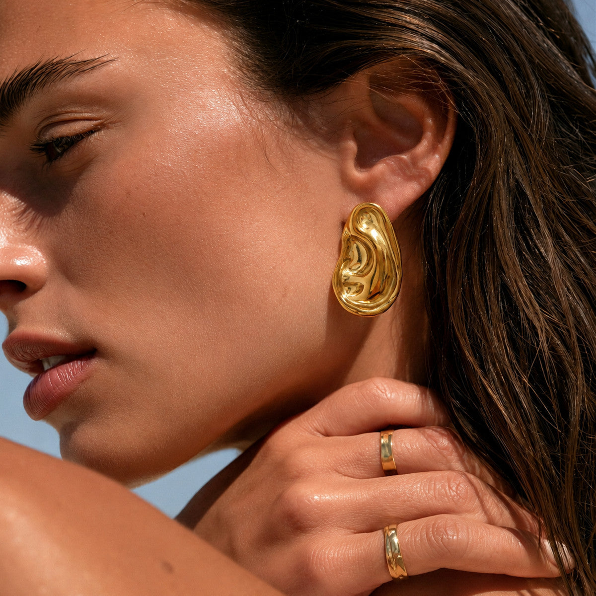 PVD 18K Gold Plated Stainless Steel Ear Shaped Stud Earrings for Women