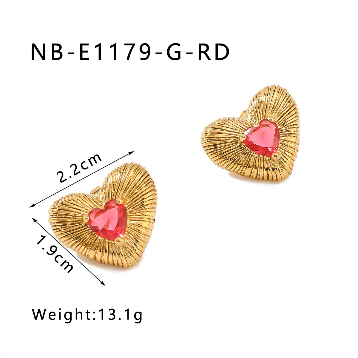 Minimalist Heart-Shaped Stainless Steel Stud Earrings with Rhinestone Inlay and 18K Gold Plating for Women