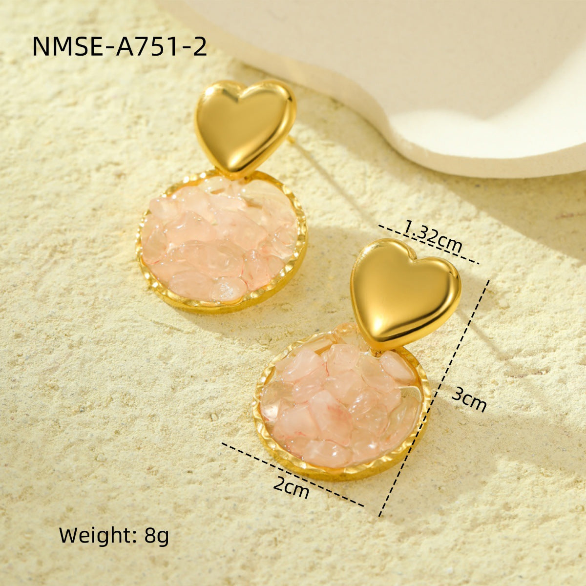 Pendientes Colgantes de Acero Inoxidable con Forma de Corazón Estilo Vintage, Incrustaciones de Piedras Naturales y Baño de Oro