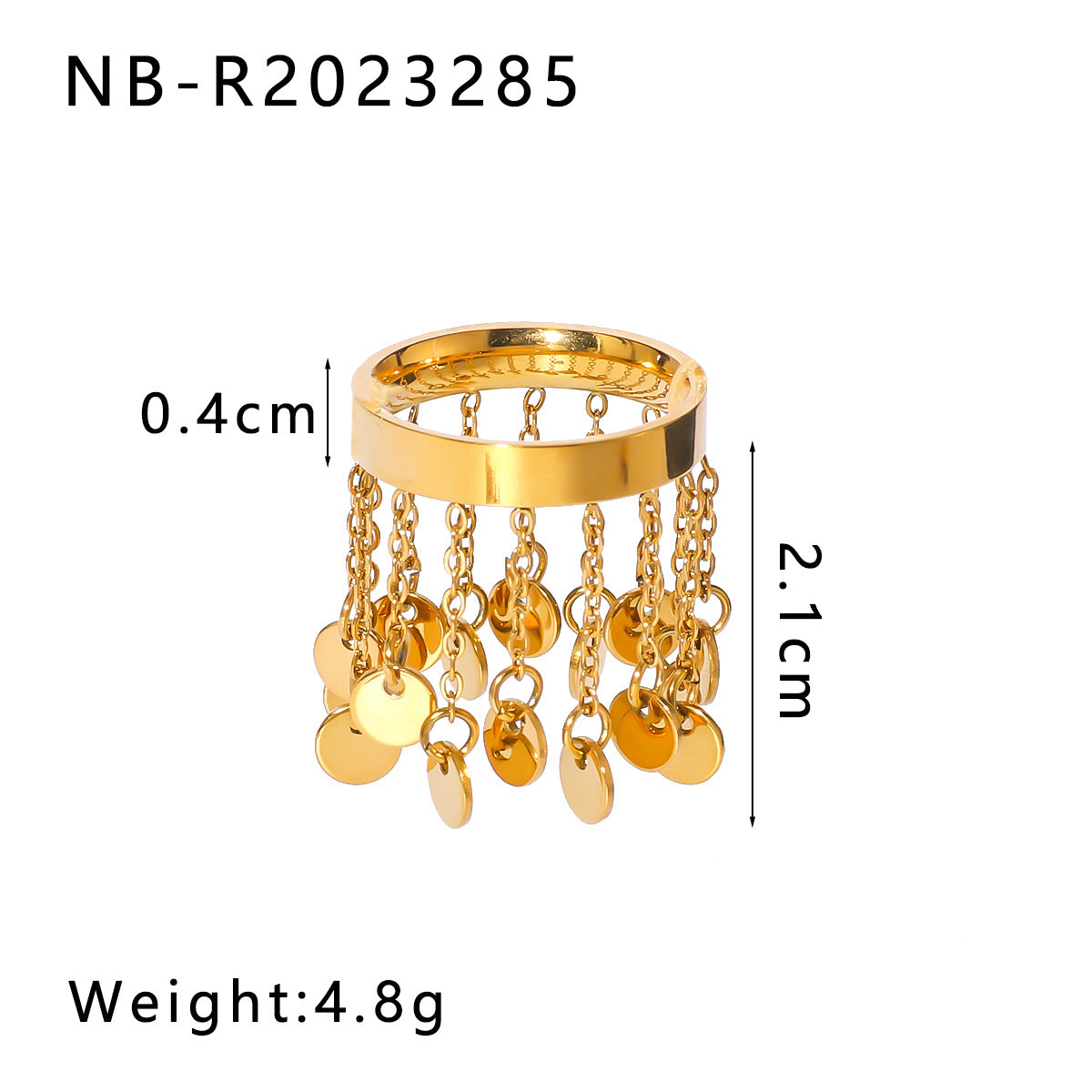 Anello da donna in acciaio inossidabile geometrico minimalista con placcatura color oro e dettaglio nappa