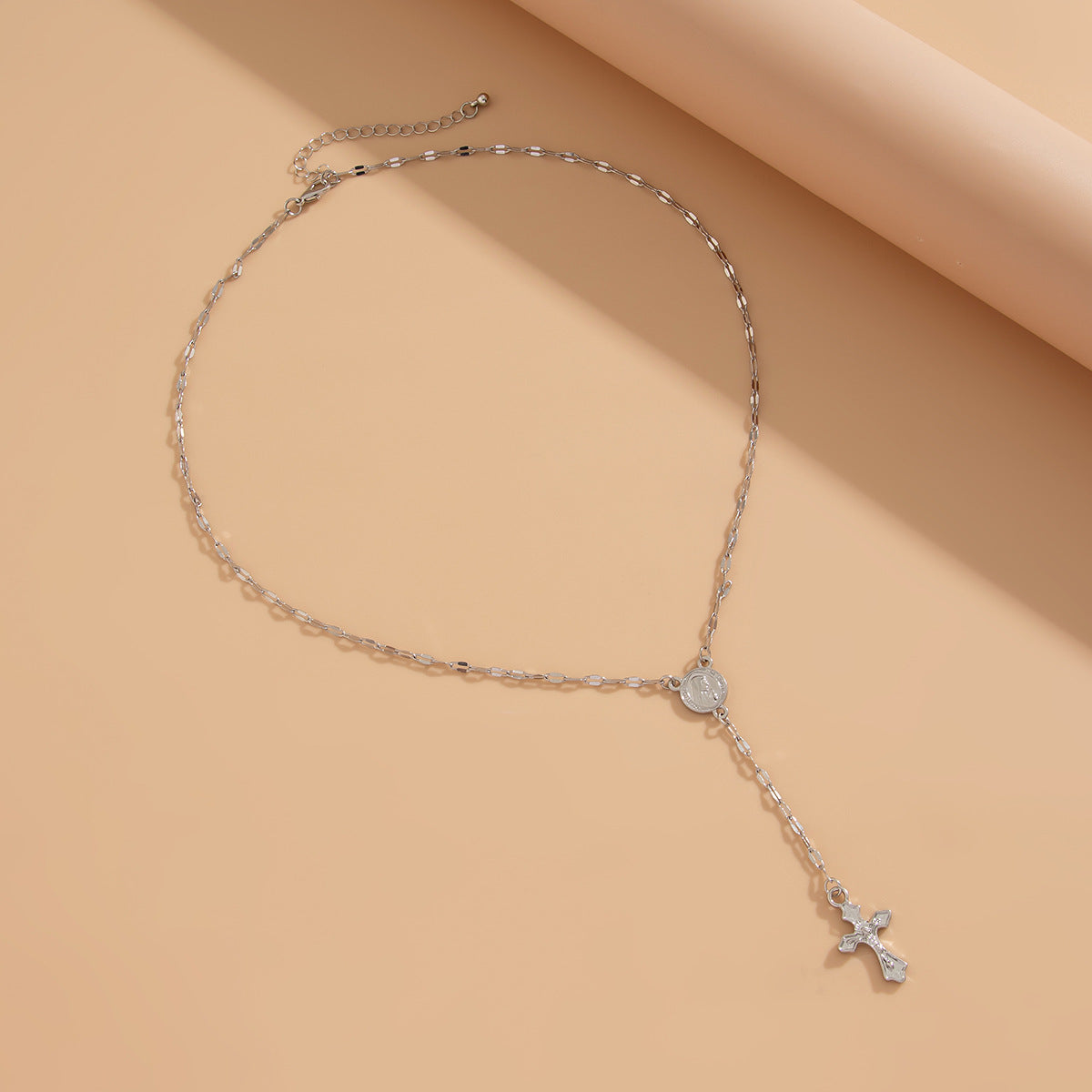 Elegant Cross Pendant Gemstone Inlay Brass Necklace for Women
