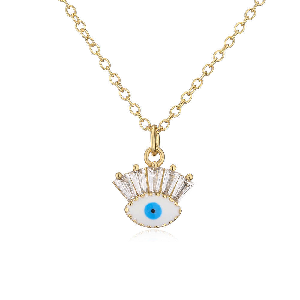 Collana con Pendente Geometrico Minimalista in Rame, Placcatura in Oro 18K e Ciondolo a Occhio di Zircone Smaltato da Donna