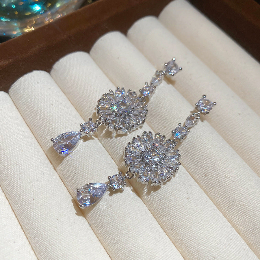 Orecchini a perno con zircone intarsiato, stile chic, in argento 925, pendenti geometrici, gioielli da donna