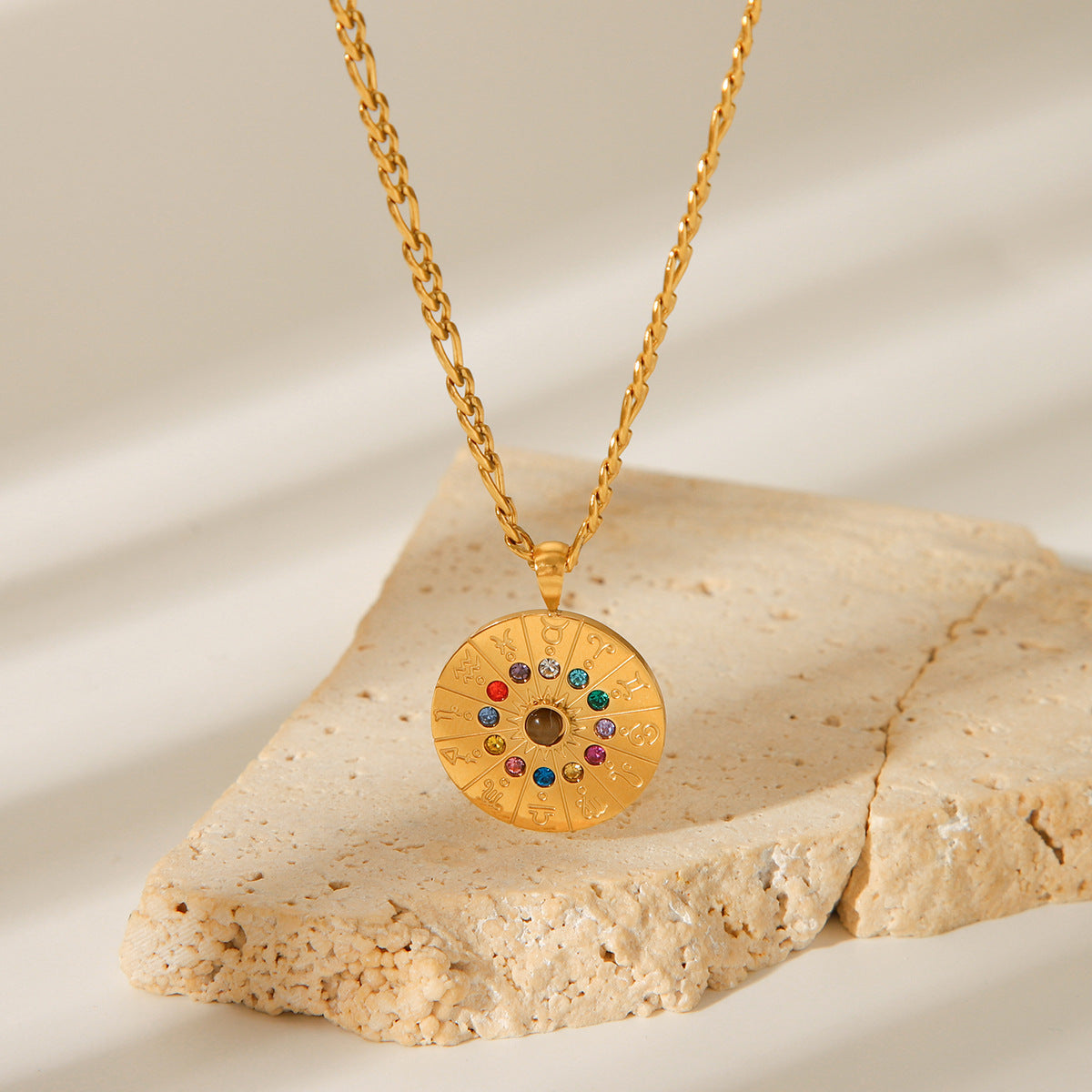 Minimalist Zodiac Constellation Pendant Necklace in Stainless Steel with Rhinestone Inlay and Gold Plating for Women