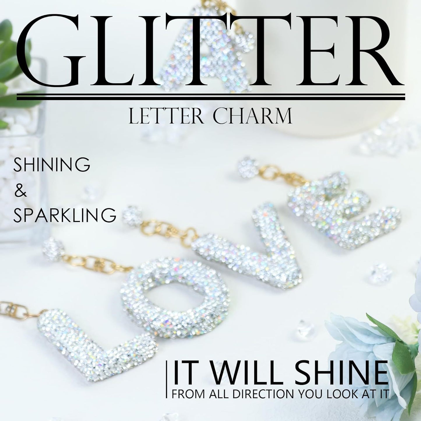 Rhinestone Inlaid Letter Resin Charm Bar