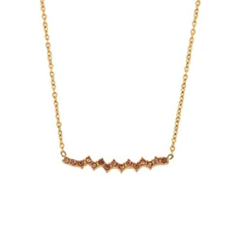Collana con Pendente Geometrico alla Moda in Acciaio Inossidabile con Placcatura in Oro 18K, Accenti in Acciaio al Titanio, Accenti di Strass e Dettaglio con Frange per Donna
