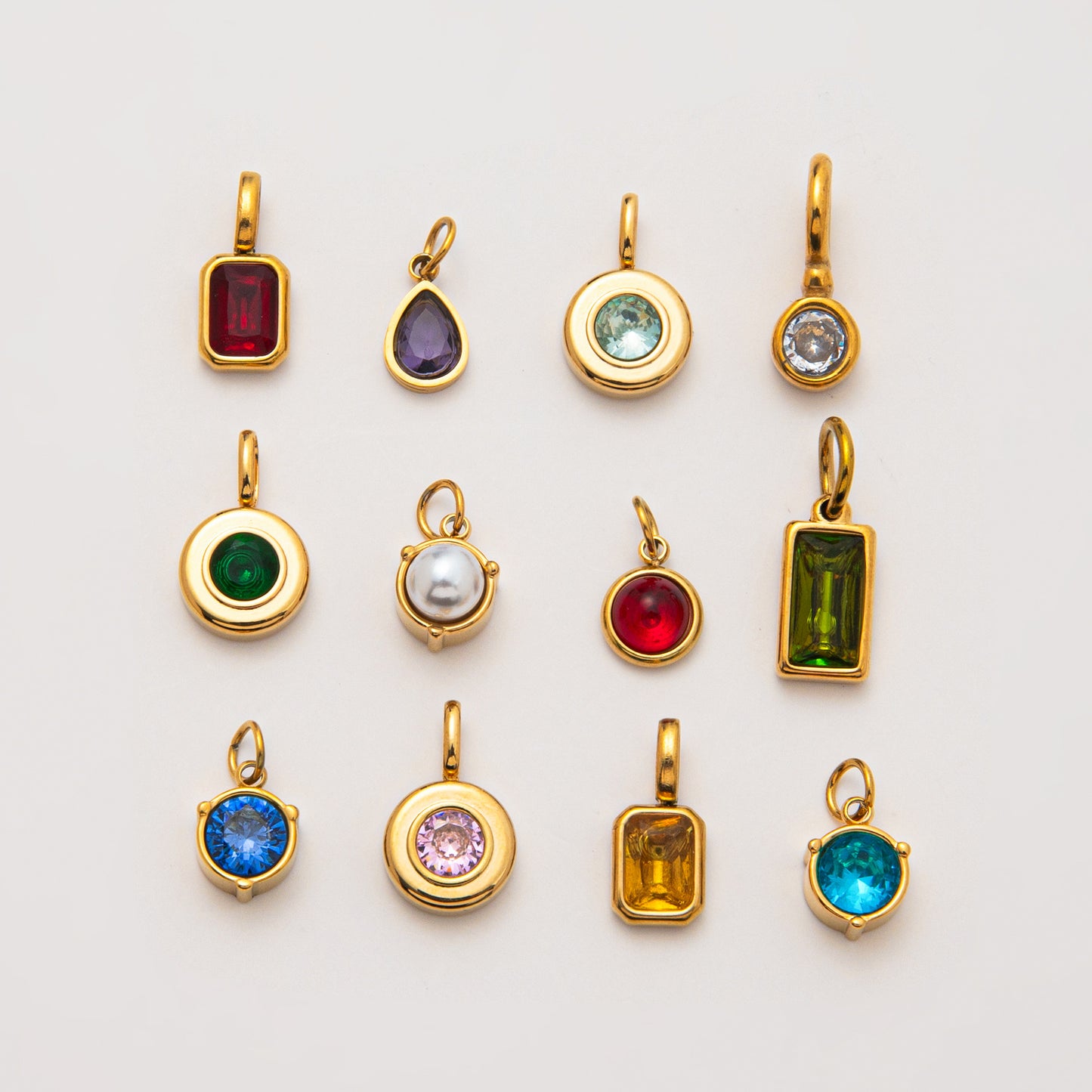 Vintage Geometric Stainless Steel 18K Gold Plated PVD DIY Charm Bar Necklace with 12 Birthstones