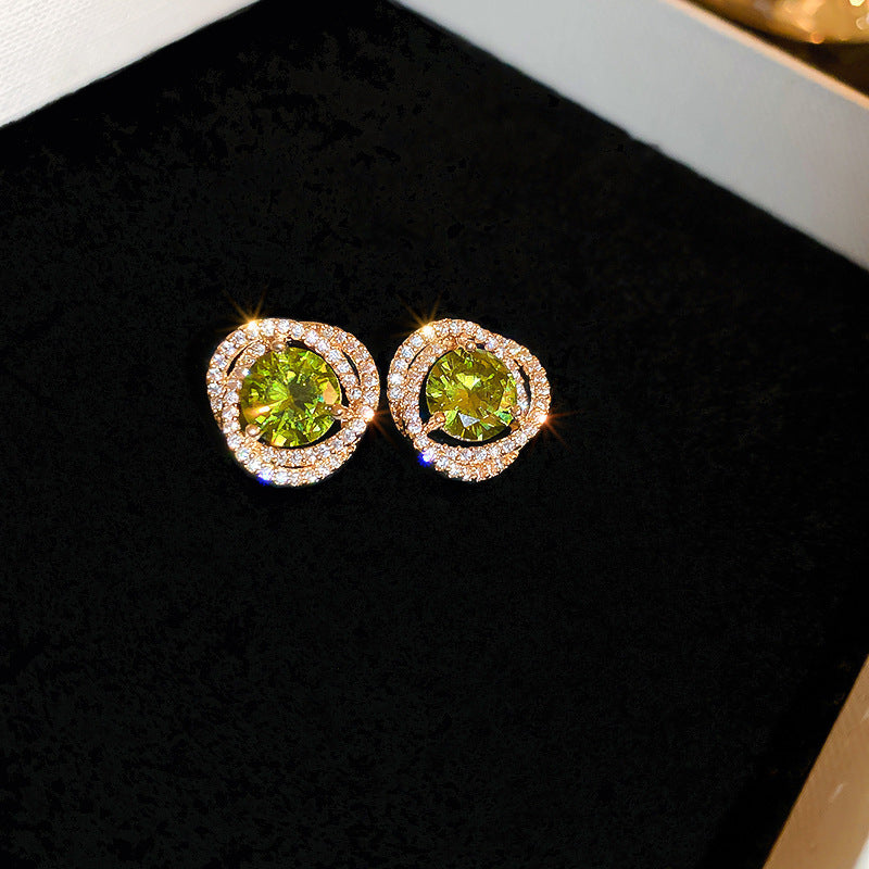 Vintage Green Rhinestone Butterfly Pearl Earrings with Stainless Steel Posts for Women