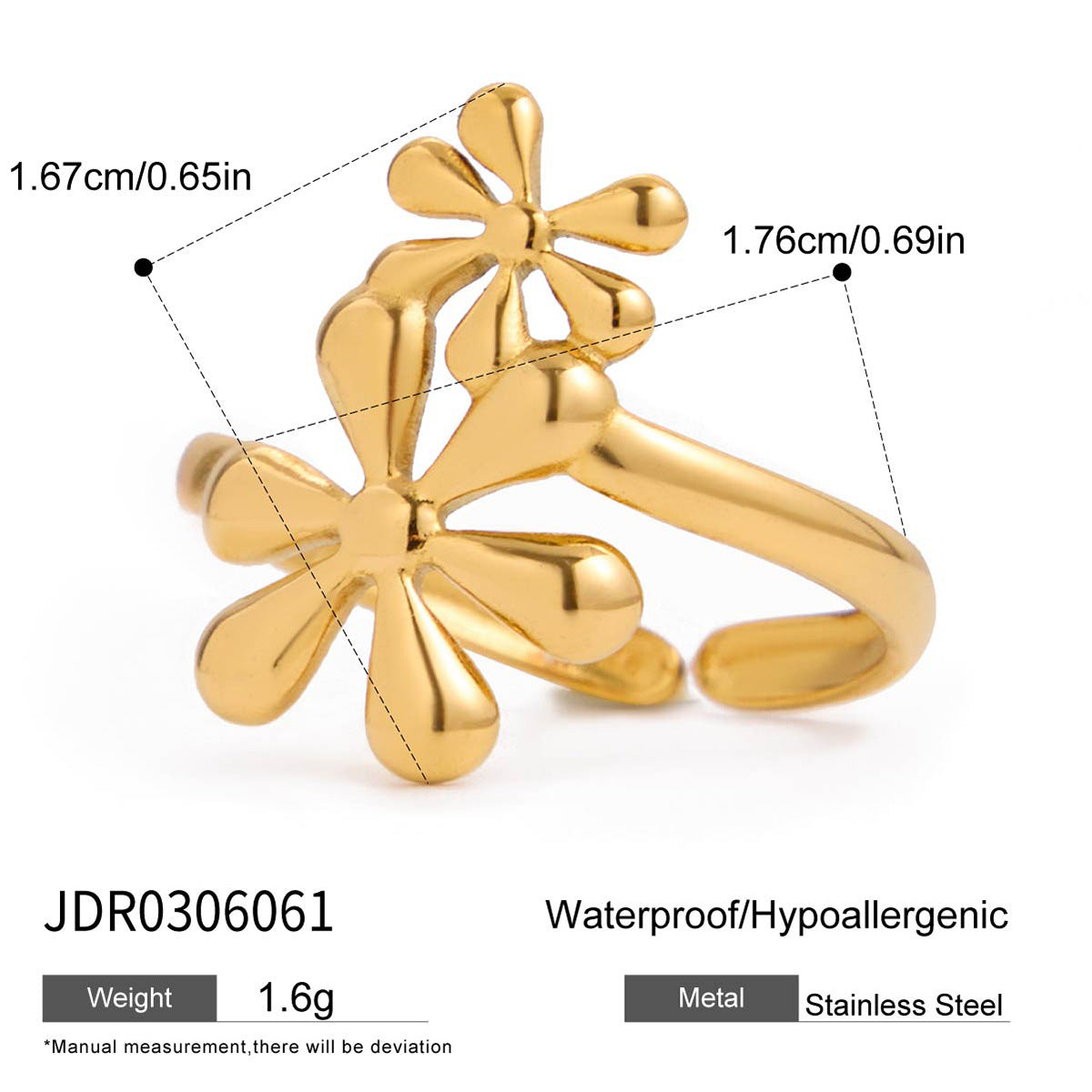 Anello in acciaio al titanio a motivo floreale geometrico da donna con finitura placcata, gioielli di moda di lusso in acciaio inossidabile