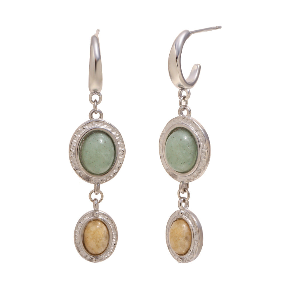 Minimalist Geometric Stainless Steel Earrings with 18K Gold Vacuum Plating and Natural Stone Accents for Women