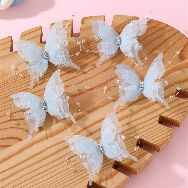 Fermaglio per capelli a farfalla stile naturale per bambine con dettagli arricciati e in rete, forcina a becco d'anatra in resina plastica per acconciature semi-raccolte