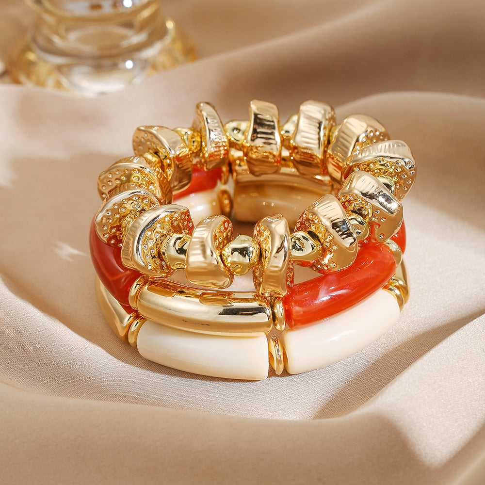 Exaggerated Geometric Acrylic Bracelet Set Irregular Round CCB Bangles for Women