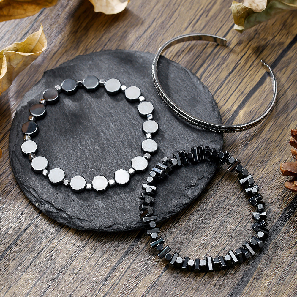 Bohemian Style Black Obsidian and Tiger Eye Beaded Stretch Bracelet for Women and Men