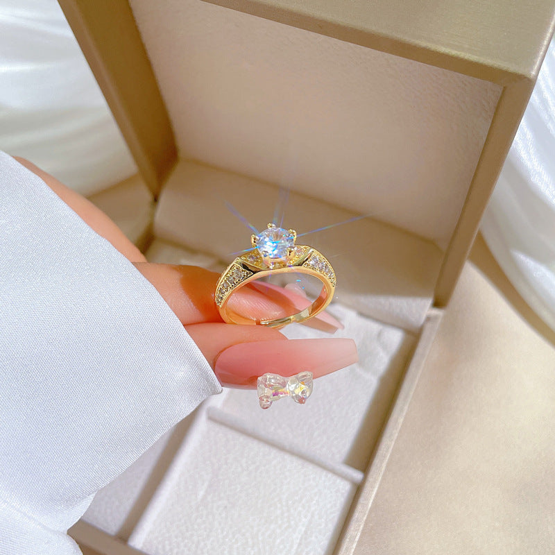 Kawaii Crown-Shaped Plated Brass Adjustable Ring for Women