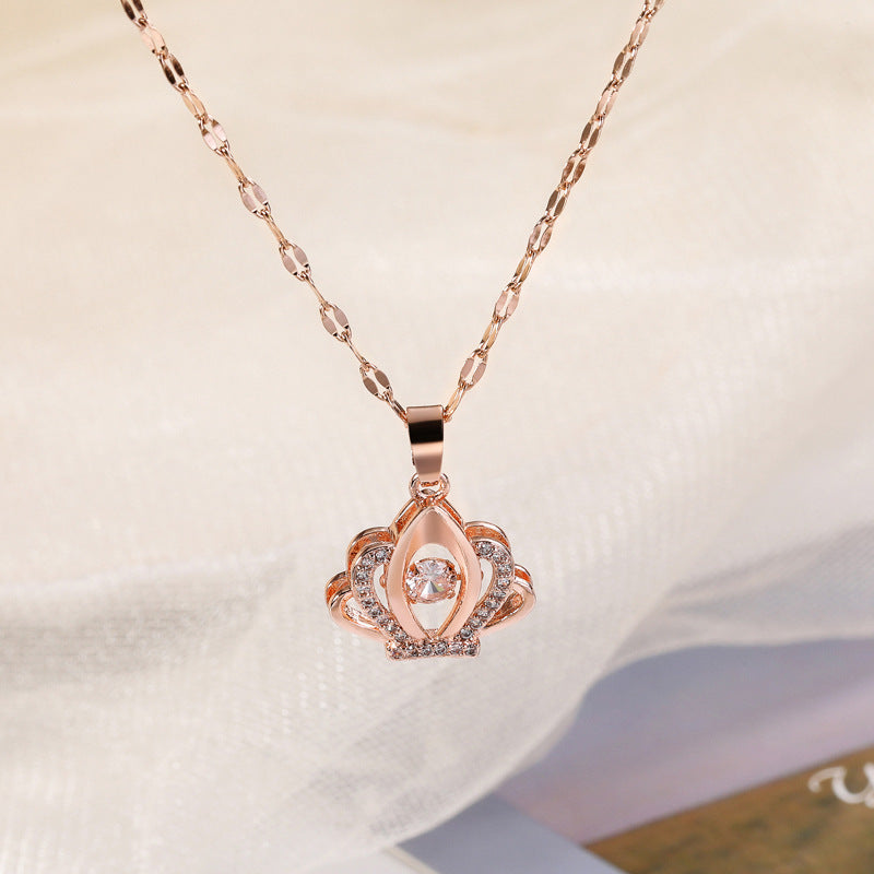 Minimalist Crown Pendant Necklace for Women in Titanium Steel with Plated Finish and Snake Chain