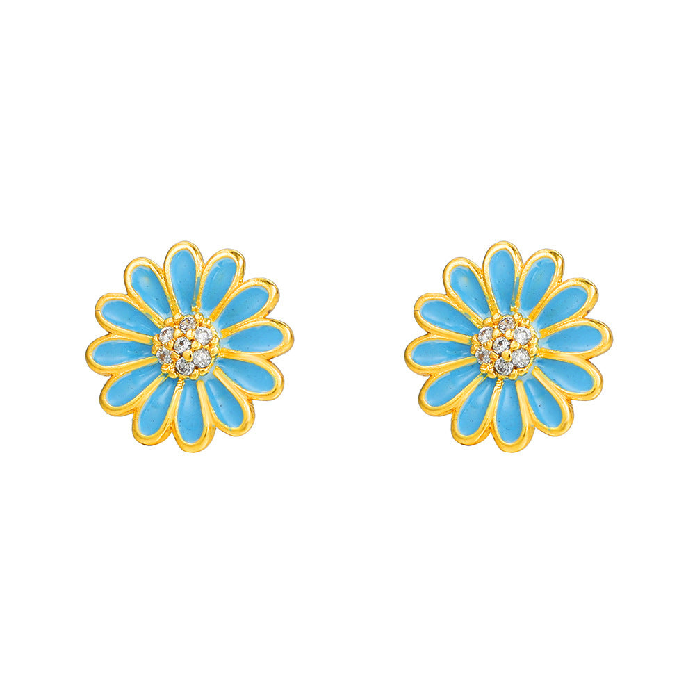 Unique Drip Oil Rainbow Floral Lips Bee Brass Cubic Zirconia Stud Earrings for Women