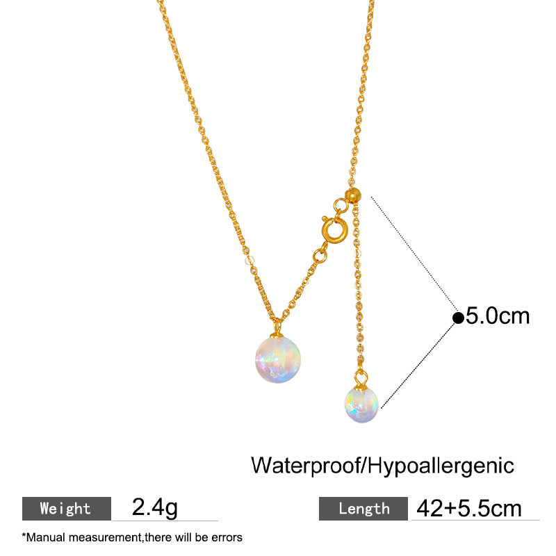 Elegant Iridescent Pearl Tassel Geometric Titanium Steel Plated Necklace for Women