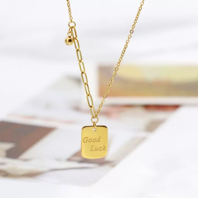 Minimalist Elegant Gold Plated Titanium Steel Square Letter Round Ball Chain Necklace for Women