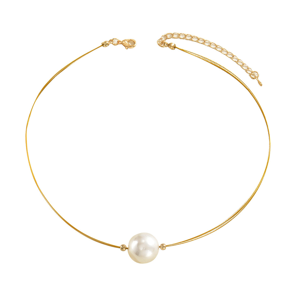 Elegante collana di perle geometrica da donna con finitura placcata, catena regolabile per clavicola, gioiello minimalista di tendenza