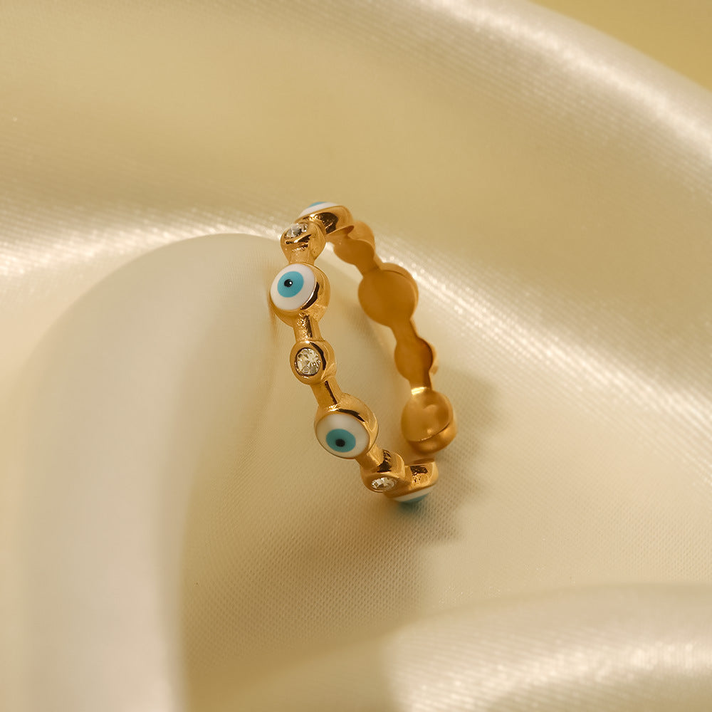 Geometric Eye-Shaped 18K Gold-Plated Stainless Steel Ring for Women with Bold Personality Style