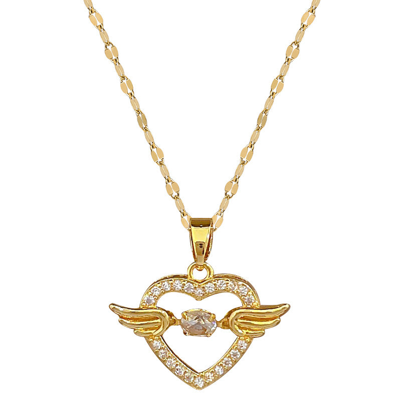 Collana con Ciondolo Geometrico a Cuore in Acciaio al Titanio di Lusso per Donne e Uomini con Intarsio di Strass