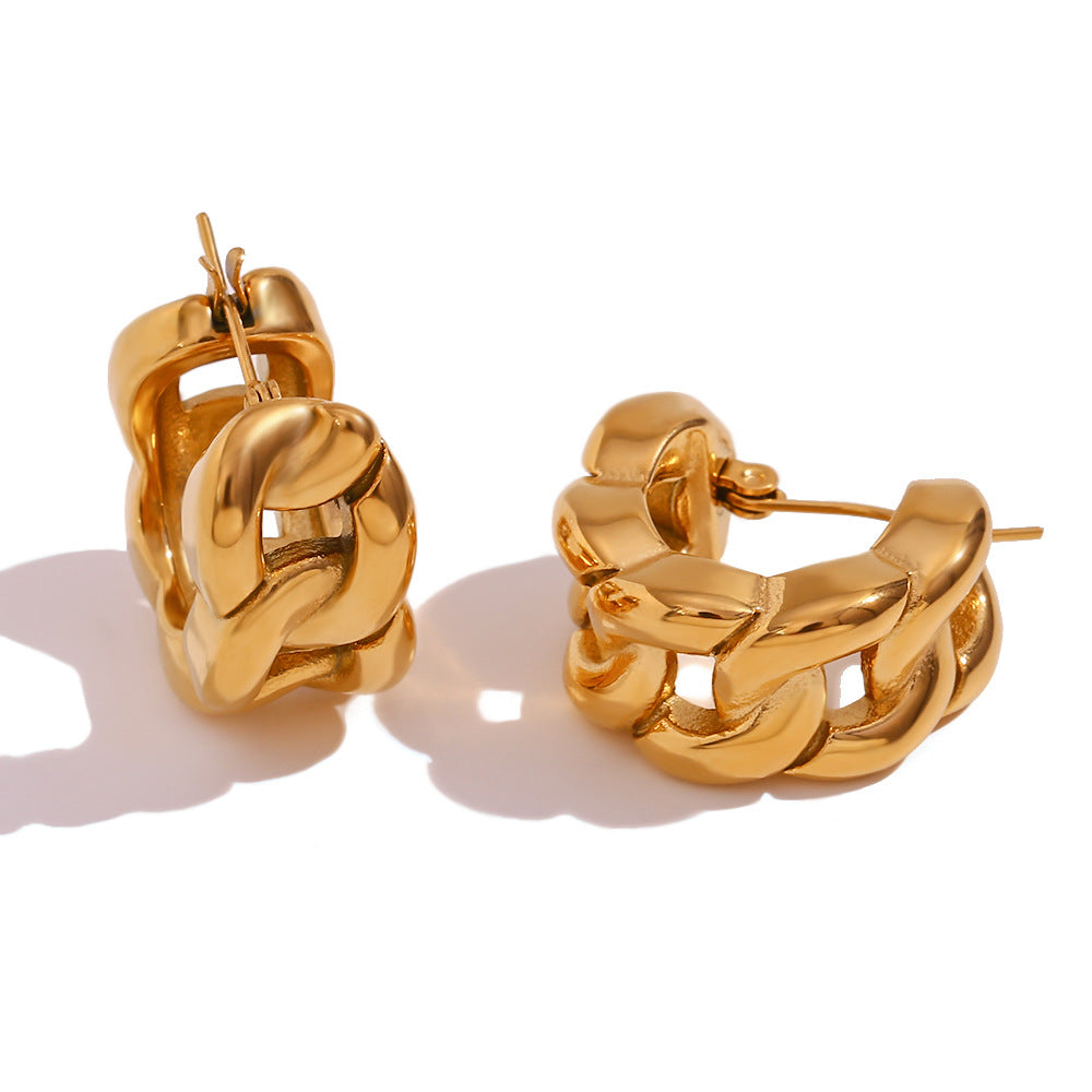 Orecchini a Cerchio Geometrici alla Moda in Acciaio Inossidabile da Donna con Placcatura in Oro 18K