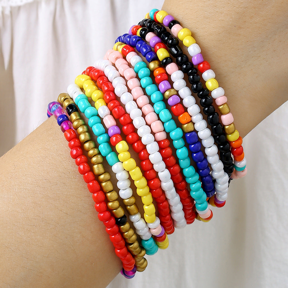 Fashionable Elastic Beaded Bracelet with Round Beads for Women and Men Minimalist Geometric Style Hand Jewelry