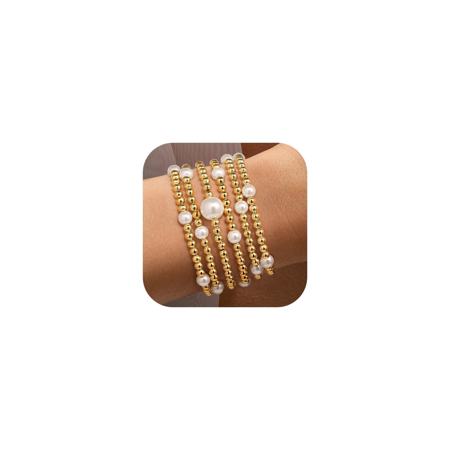 Minimalist 14K Gold Plated Hematite Round Bead Cross Charm Bar Bracelet Set