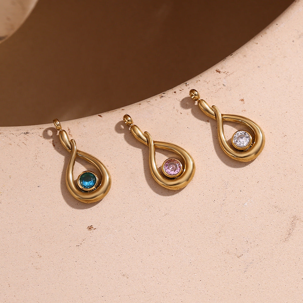 Ciondolo a forma di lacrima d'angelo in stile OL alla moda in acciaio inossidabile placcato oro 18K con intarsio di zirconi