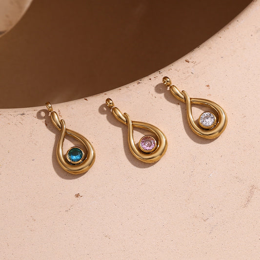 Colgante Lágrima de Ángel de Acero Inoxidable con Chapado en Oro de 18K e Incrustaciones de Circones, Estilo OL a la Moda