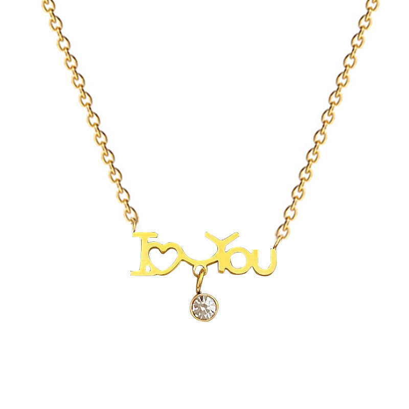 Collar Minimalista Geométrico de Acero Titanio Enchapado para Mujer con Acentos de Zirconia, Cadena con Colgante, Accesorio de Moda