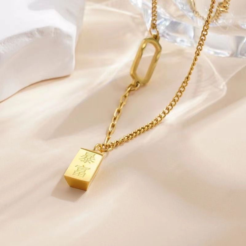 Minimalist Square Titanium Steel Plated Box Chain Necklace Unisex