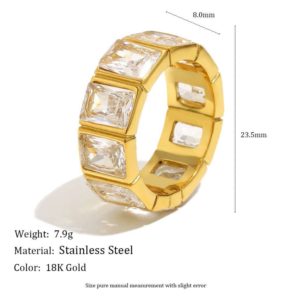 Minimalist Geometric Square Hollow 18K Gold Plated Stainless Steel Ring for Women