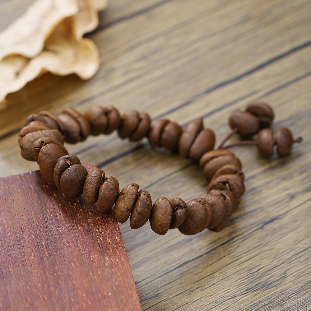 Unique Handmade Natural Coffee Bean Wood Coconut Shell Geometric Bracelet