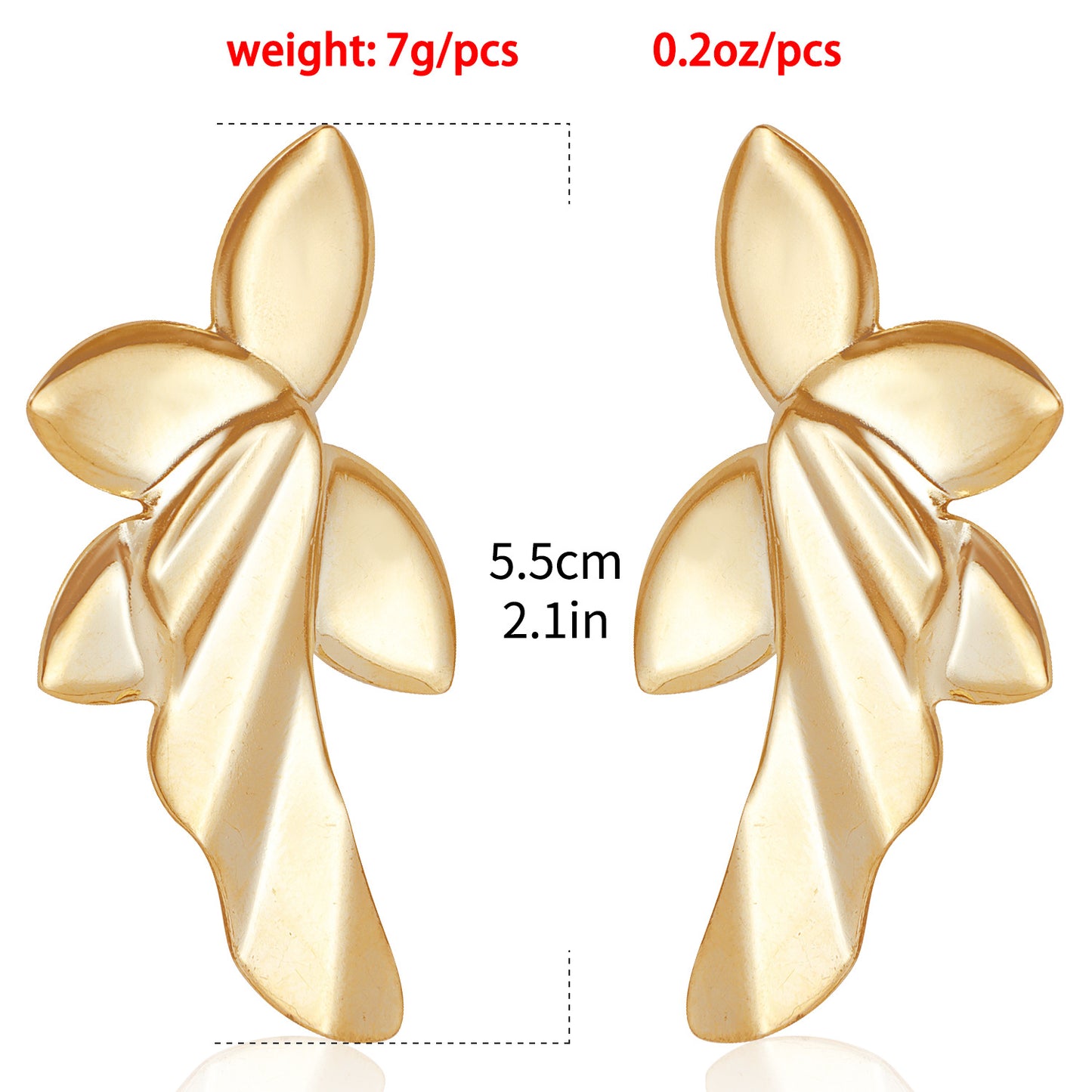 Minimalist Floral Leaf Stud Earrings for Women in Polished Metal with Electroplated Finish