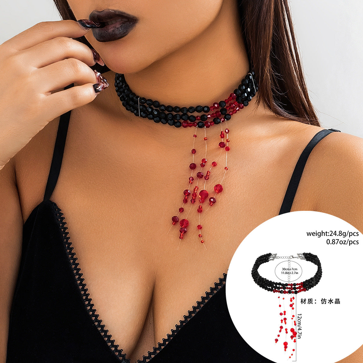 Collar con Colgante Geométrico Estilo Gótico con Detalles de Rhinestones y Borla para Mujer