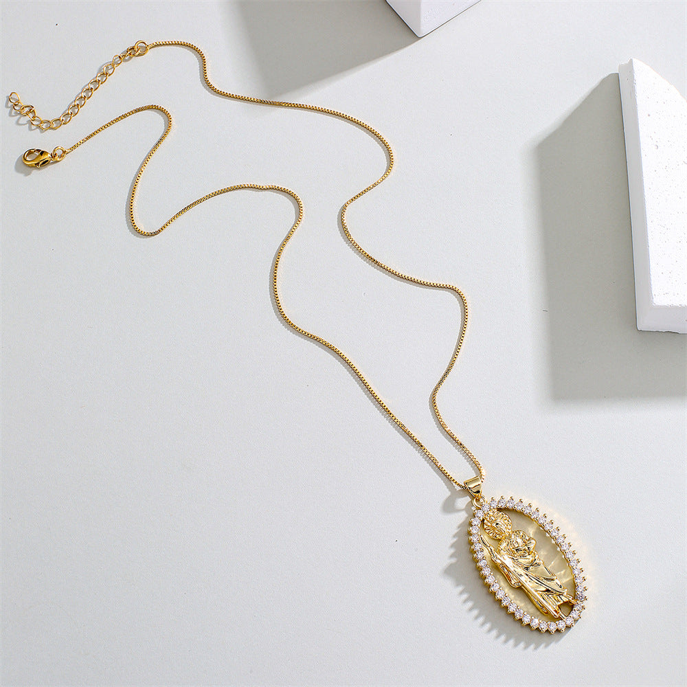 Collana con ciondolo geometrico ispirato allo stile sacerdotale da donna in rame con placcatura in oro 18K e intarsio di zirconi