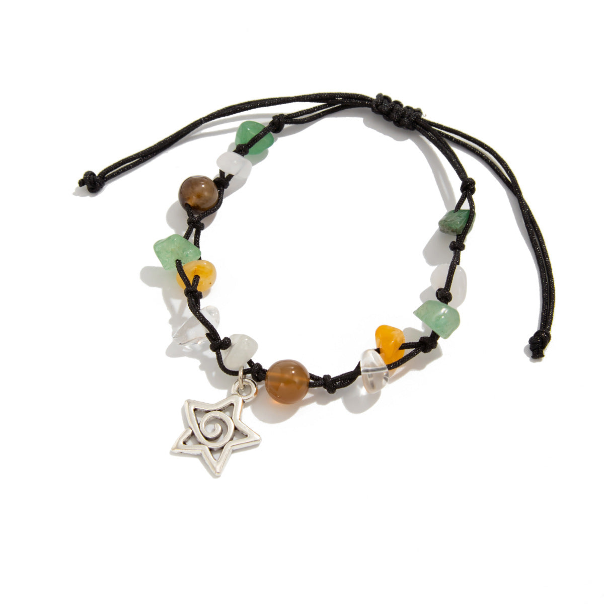 Rustic Floral Star-Shaped Alloy Bracelet for Women with Adjustable Drawstring and Beaded Design
