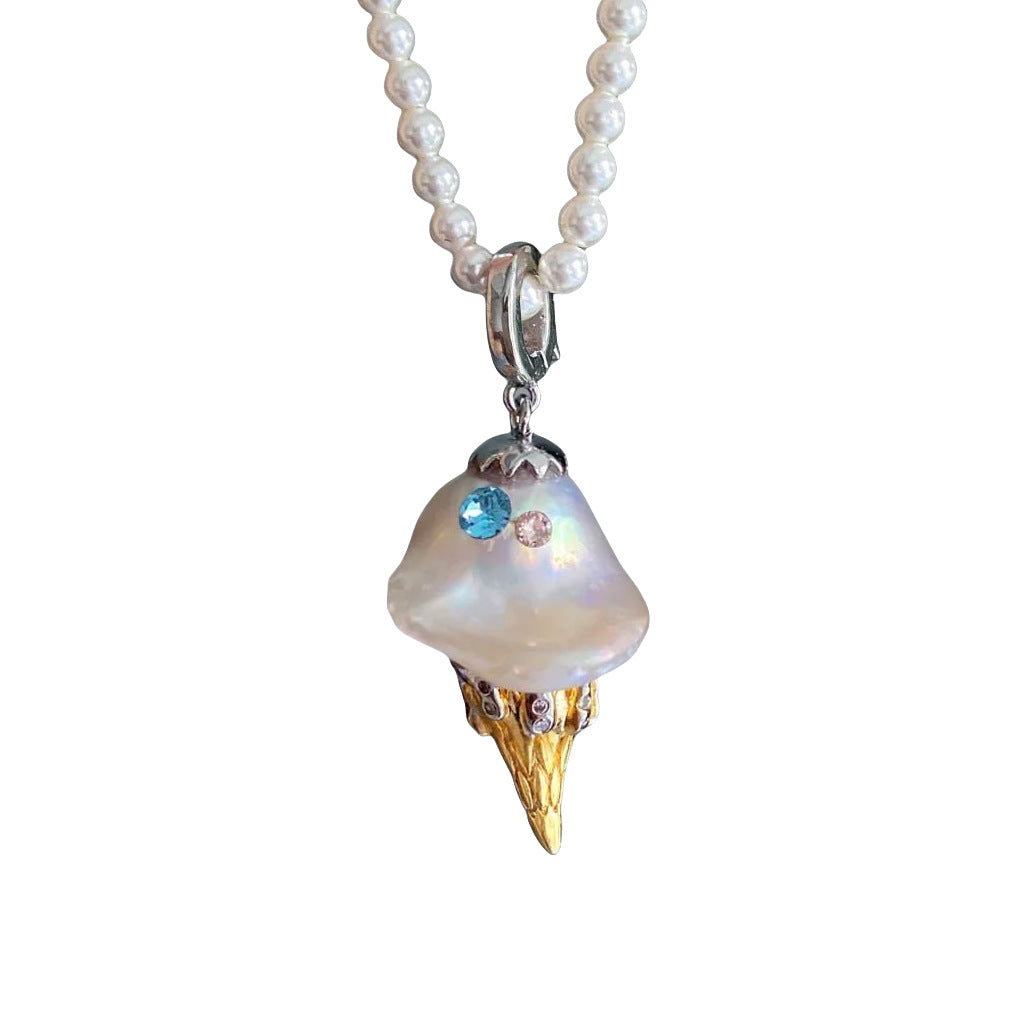 Cute Ice Cream Shaped Geometric Pendant Necklace for Women with Plated Copper Chain and Fresh Sweet Style