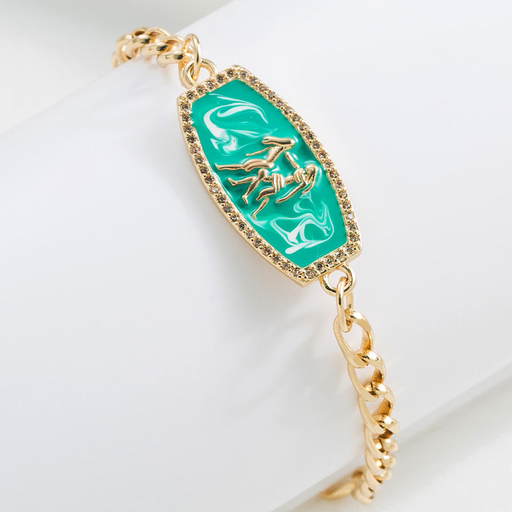 Bracciale Minimalista Zodiacale Geometrico in Rame con Placcatura in Oro 18K e Finitura Smaltata da Donna