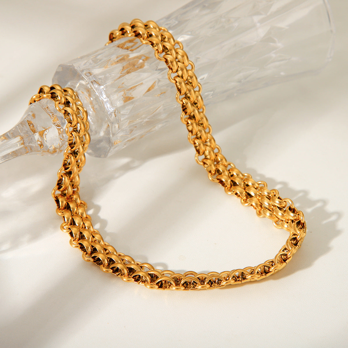 Geometric 18K Gold Plated Titanium Steel Hand-Woven Watch Chain Necklace for Women