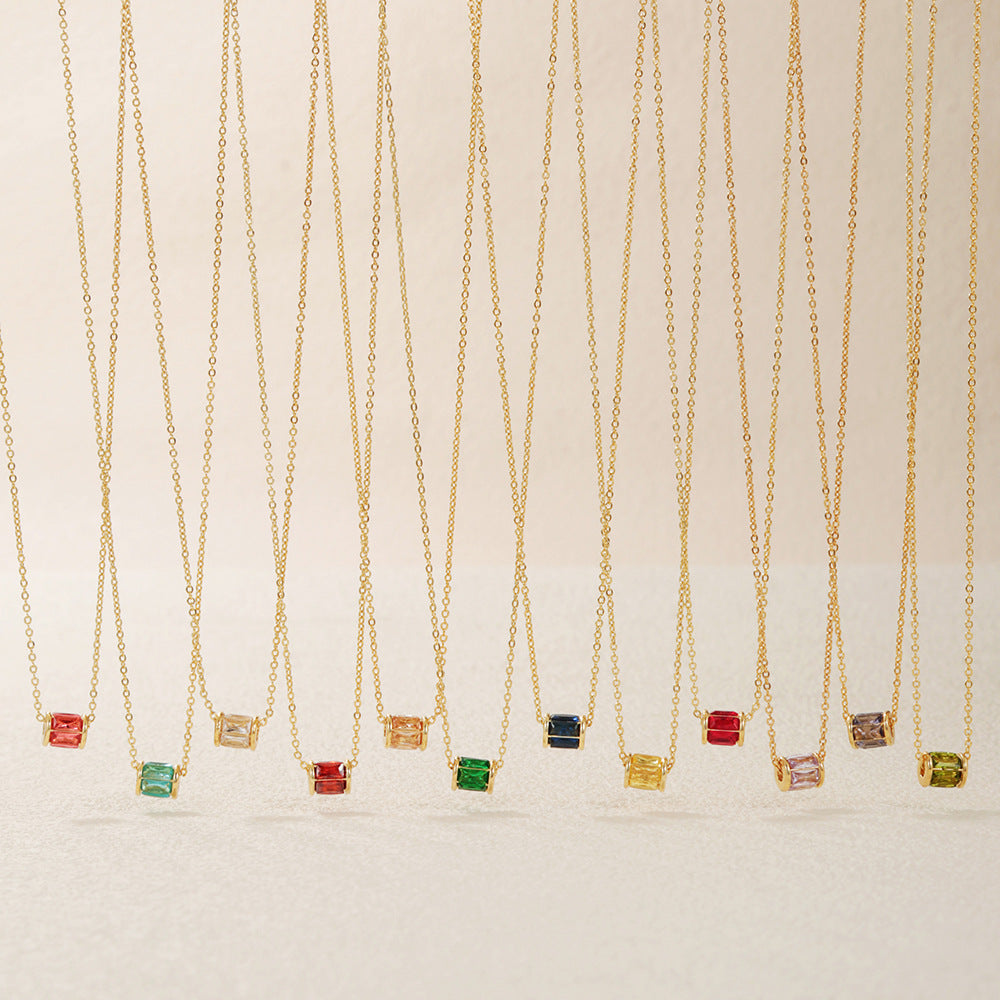 Minimalist Geometric Copper Plated Gold Diamonite Pendant Necklace with O-Chain for Women