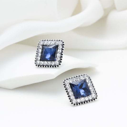 Pendientes de aleación con diseño geométrico y circonitas incrustadas para mujer, elegantes aretes de bisutería con diamantes de imitación engastados